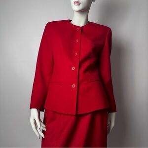Talbots Red 100% Wool Five Button Blazer Skirt Suit Set